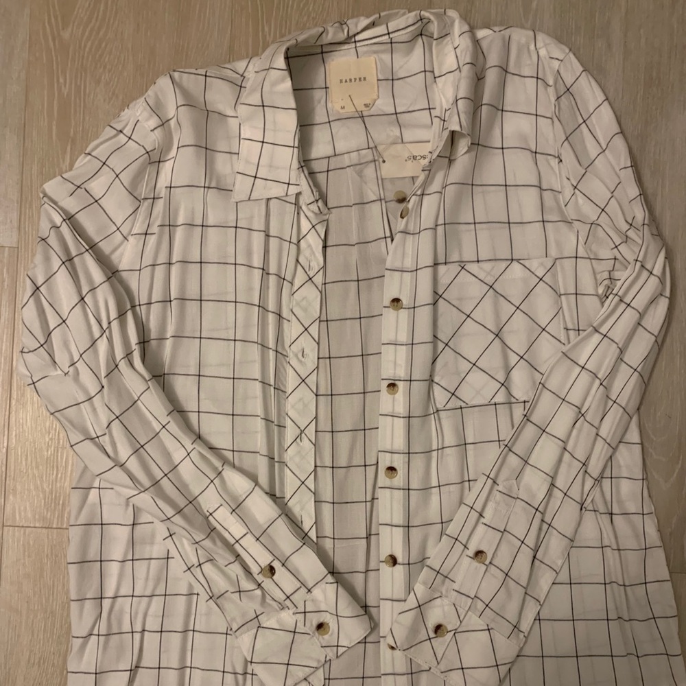 White and black stripe checkered button down